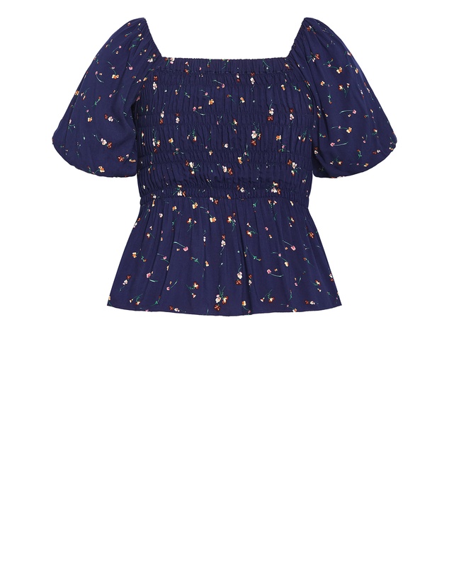 City Chic - Plus size Aire Ditsy Print Top - navy