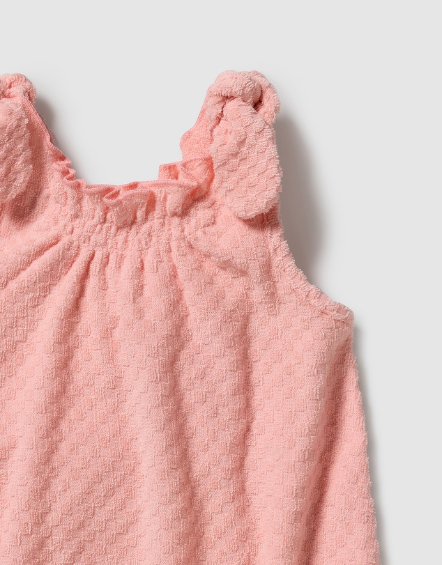 Wilson & Frenchy - Petal Pink Check Organic Terry Tie Playsuit - Babies