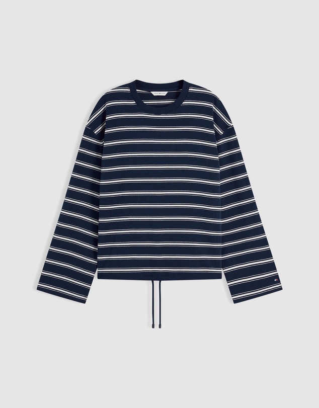 Tommy Hilfiger - Stripe Drawstring Hem Long Sleeve T-Shirt