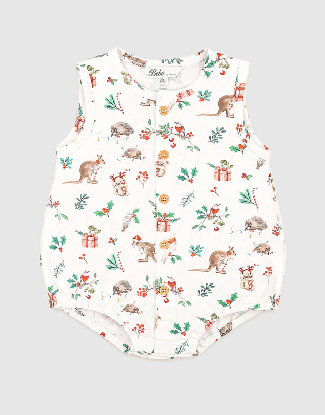 Bebe by Minihaha - Festive Print Button Up Bodysuit - Babies