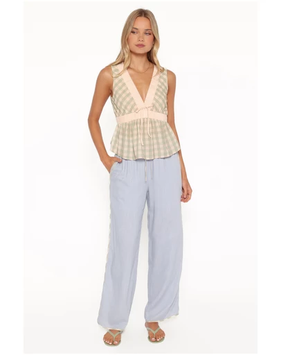 Petal & Pup - Venda Contrast Trim Pants - Light Blue Linen