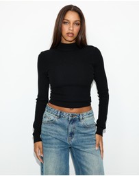 Dazie - Tessie Open Back Turtleneck Knit Top