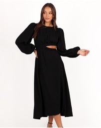 Petal & Pup - Ginnee Puff Sleeve Cutout Midi Dress - Black