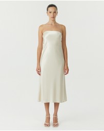Third Form - Satin Tie Back Strapless Midi Dress