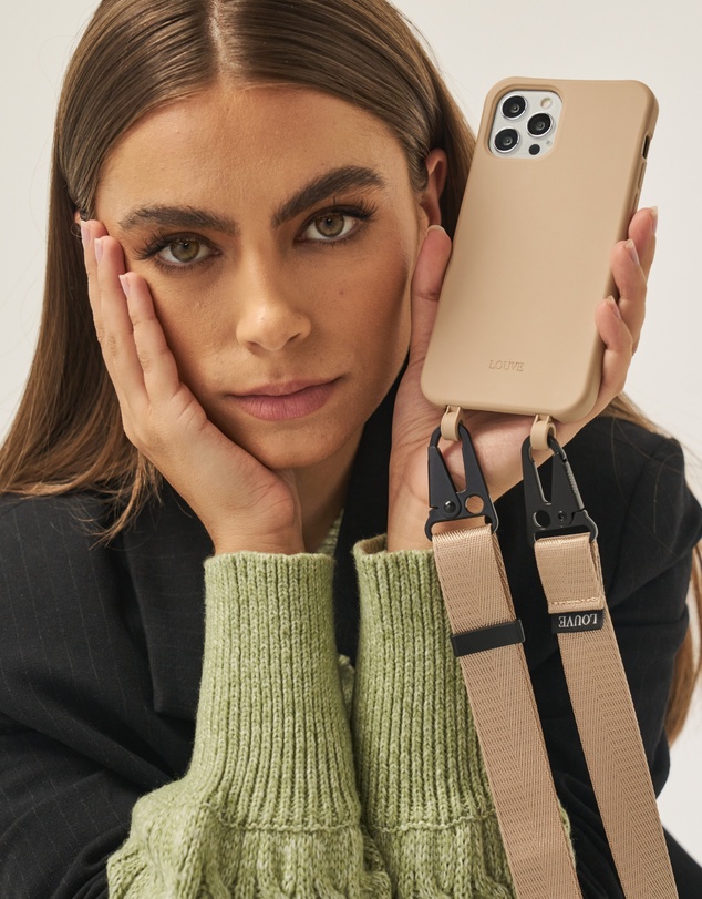 LOUVE COLLECTION - Desert Sand Phone Case + Latte Love Lanyard