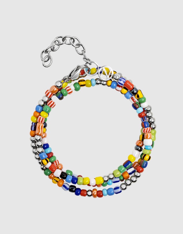 Nialaya Jewellery - Men's Wrap Bracelet with Assorted Vintage Trifocal Beads and Silver