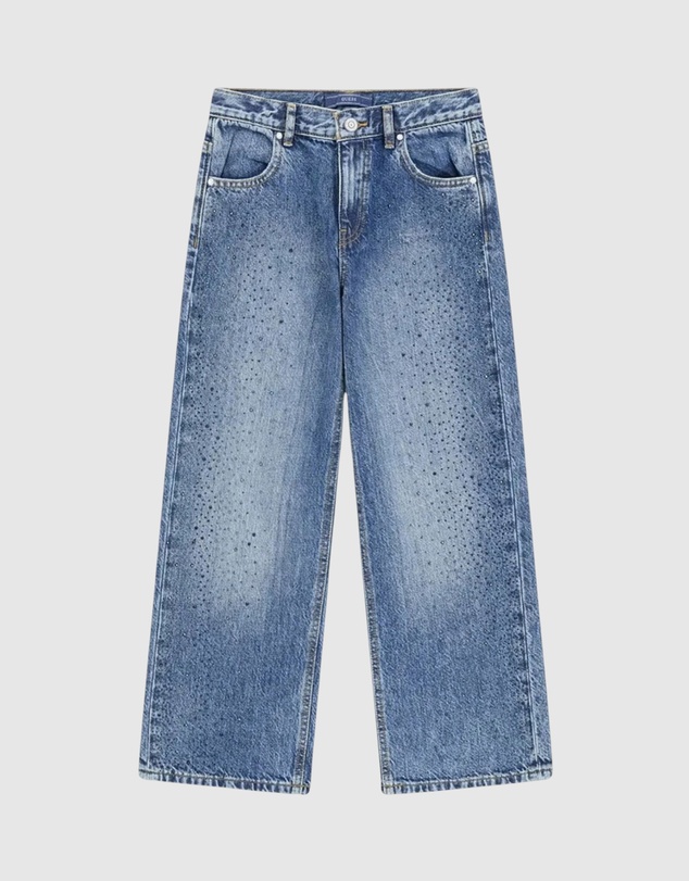 GUESS - Oversize Rigid Denim with Rhinestone Jeans