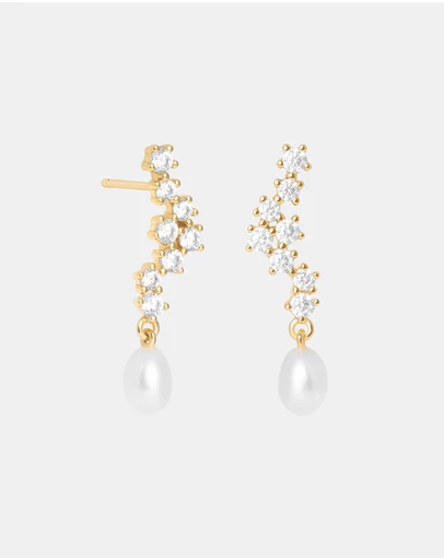 Astrid & Miyu - Scalloped Crystal Cultured Pearl Charm Studs