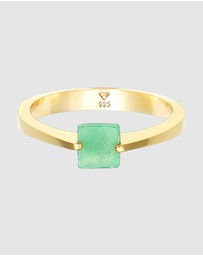 Elli Jewelry - Ring Classic Pyramid Elegant with Jade Gemstones in 925 Sterling Silver Gold Plated