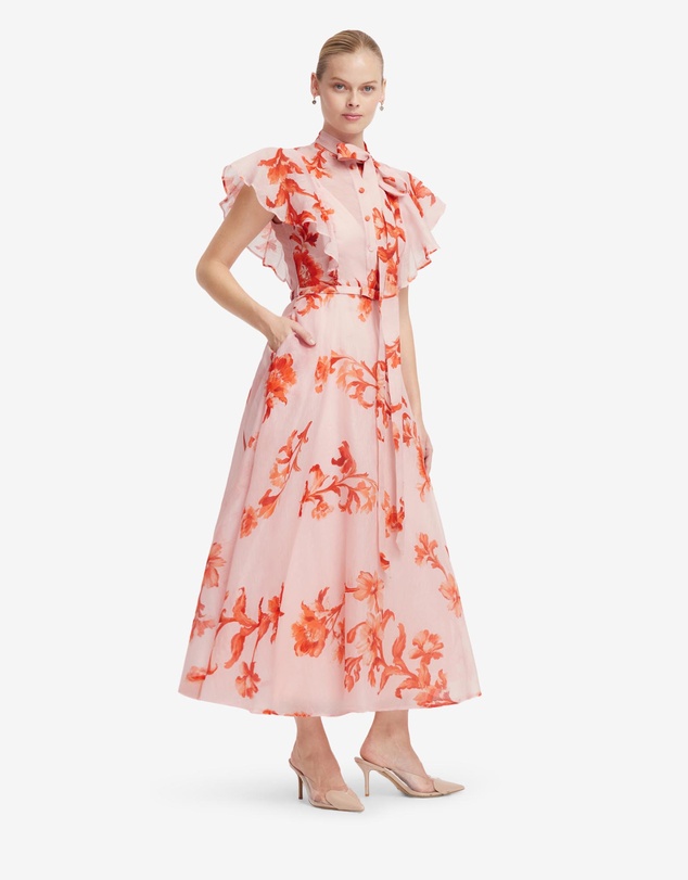 LEO LIN - Elsie Flutter Sleeve Midi Dress