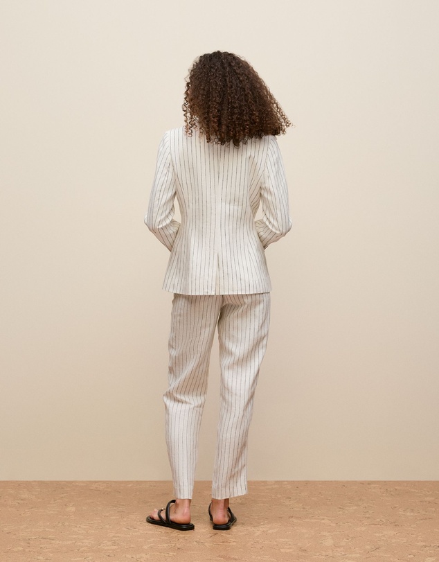 Trenery - Linen Pinstripe Single Breasted Blazer in White