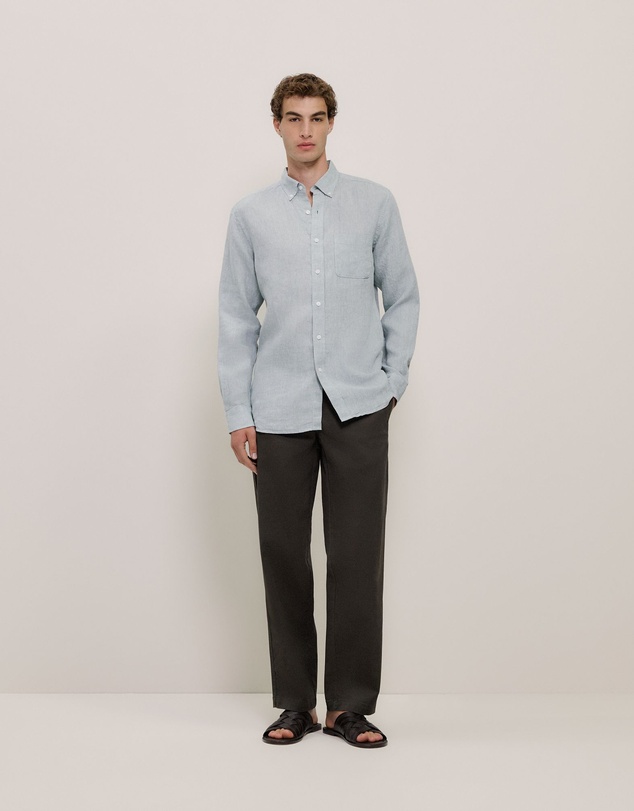 Trenery - Regular Fit Yarn Dyed Linen Shirt in Sage Green