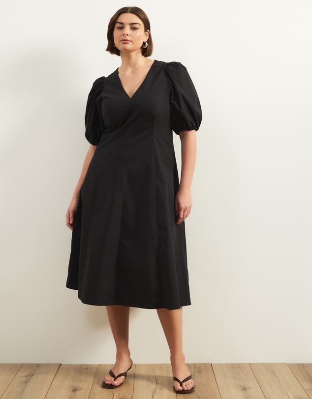 Atmos&Here Curvy - Ally Cotton Puff Sleeve Midi Dress
