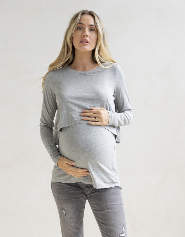 Angel Maternity - Leonie Maternity/ Nursing Flip Panel Top in Grey