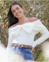 Petal & Pup - Helene Bow Off Shoulder Knit Sweater - Ivory