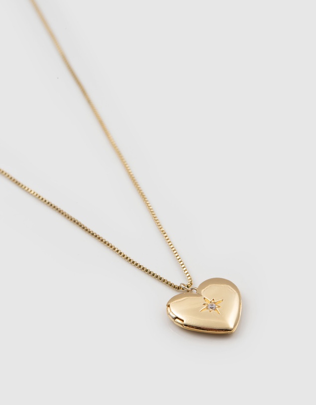 Wanderlust + Co - Heart Gold Locket Necklace
