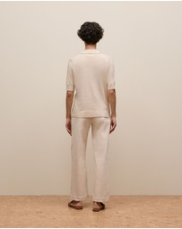 Trenery - Cotton Cashmere Half Sleeve Polo in Camel