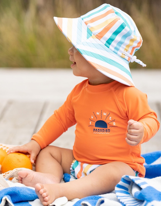 Minihaha - Luca Stripe Swim Hat With Quick Release Neck Tie - Babies-Kids
