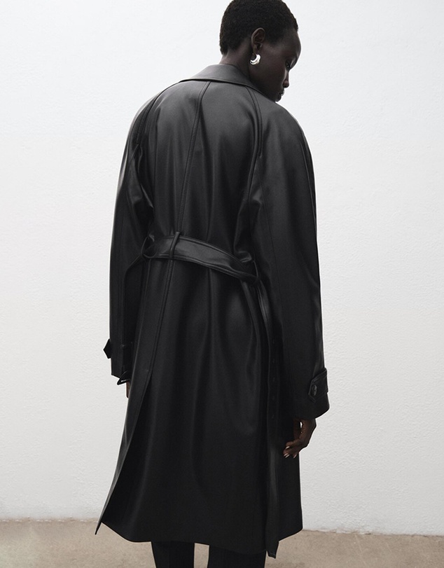 M.N.G - Long Faux-Leather Trench Coat With Belt