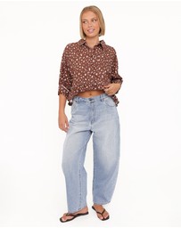 Petal & Pup - Ashe Cropped Button Up Top - Brown Floral