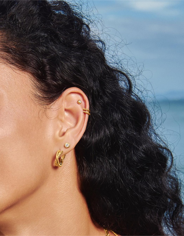 Ania Haie - Ania Haie Gold Textured Bezel-Set Stud Earrings