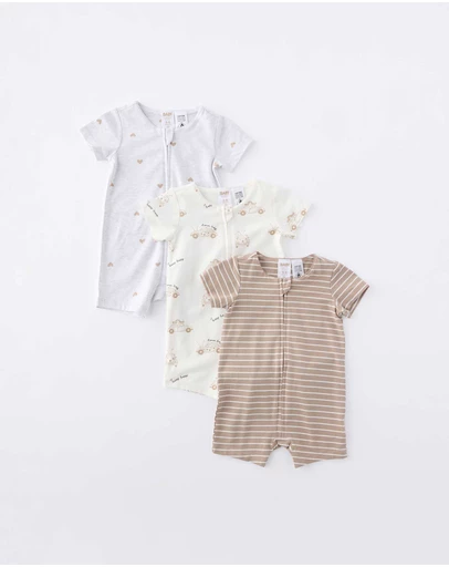 Cotton On Kids - The 3Pk Short Sleeve Zip Romper