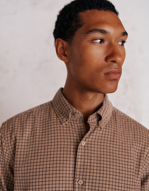 Trenery - Regular Fit Cord Check Shirt in Camel