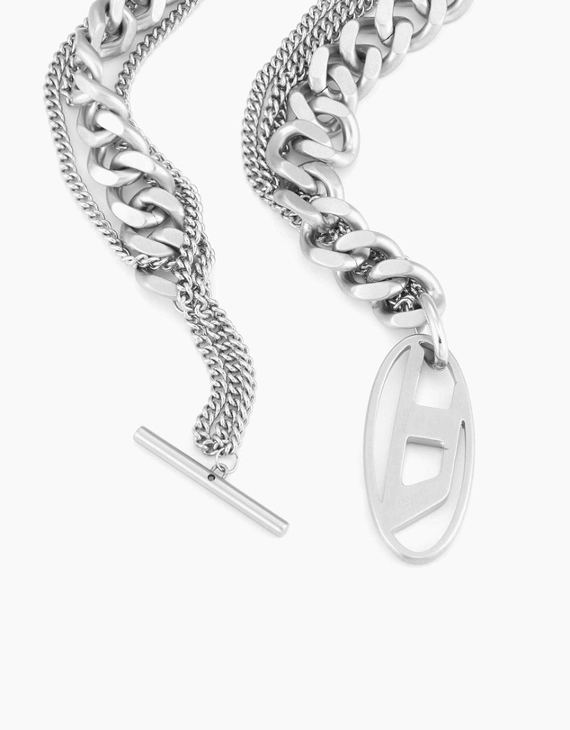 Diesel - Oval D Logo Silver Tone Necklace