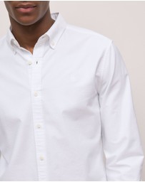 Trenery - Tailored Fit Cotton Monogram Oxford Shirt in White