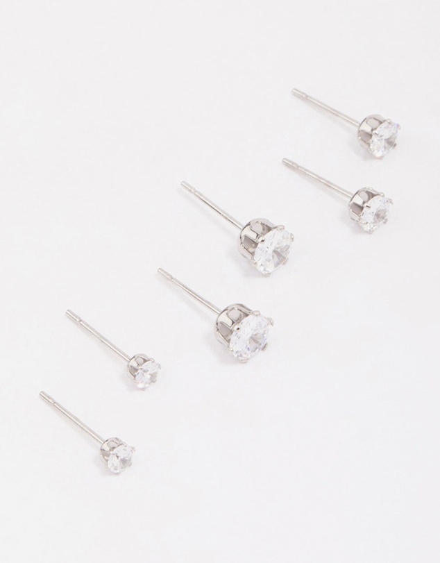 Lovisa - Surgical Steel Graduating Cubic Zirconia Stud Earring 3-Pack
