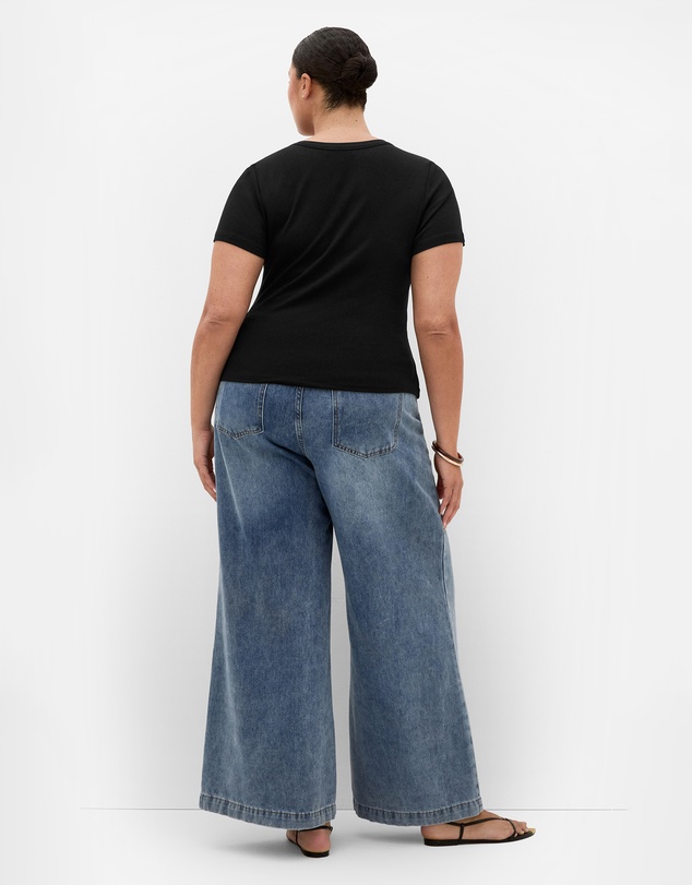 City Chic - Plus size Button Through Short Sleeve Top - black