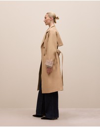 Trenery - Cotton Twill Cuff Detail Trench Coat in Tan