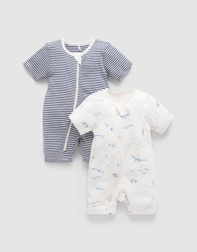 Purebaby - 2 Pack Short Zip Growsuit -Babies