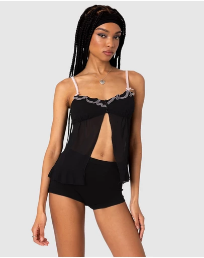 EDIKTED - Sheer Split Front Babydoll Top