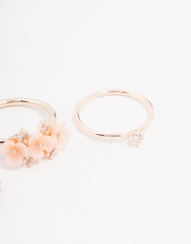 Lovisa - Rose Gold Plated Triple Flower Stacking Ring Pack