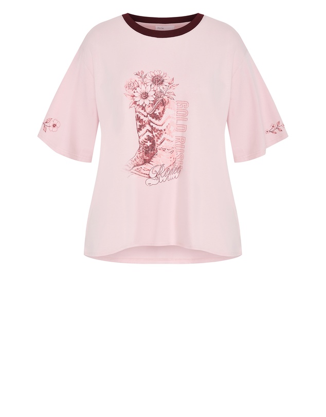 City Chic - Plus size Rodeo Oversized Cotton Tee - rose