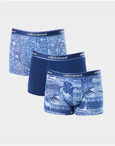 Mitch Dowd - Mitchdowd Mens 3 Pack Trunks in Blue Tones and Tropical Print