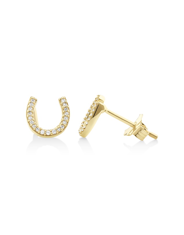 Michael Hill - Mini Horseshoe Earrings with Diamonds in 10kt Yellow Gold