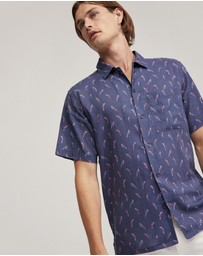 Oxford - Vinny Linen Blend Short Sleeve Printed Shirt
