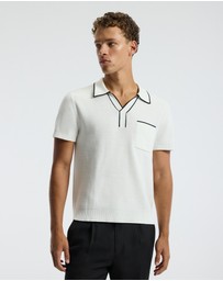 Calibre - Tipped Edge Open Neck Polo Ivory