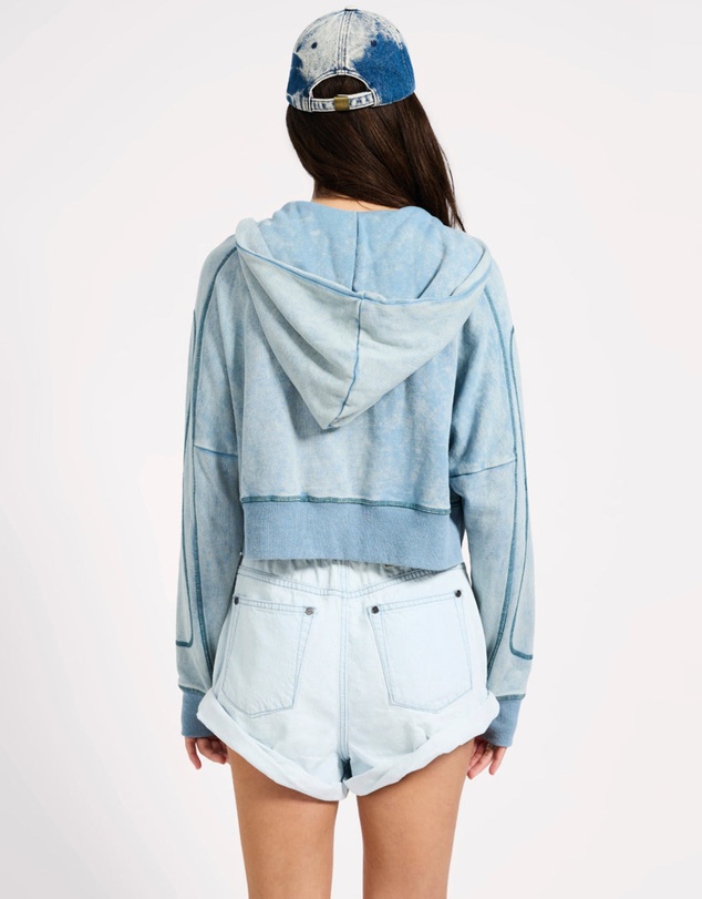 ONE TEASPOON - Cropped Fleece Zip Hoody - Washed Blue