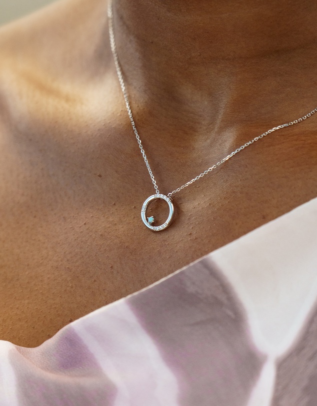 Georgini - Georgini Opal Glow Blue Created Opal Circle Silver Pendant