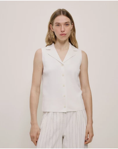 Trenery - Cotton Cashmere Knit Vest in Parchment