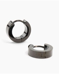 Lovisa - Waterproof Black Coated Stainless Steel Wide Huggie Earrings