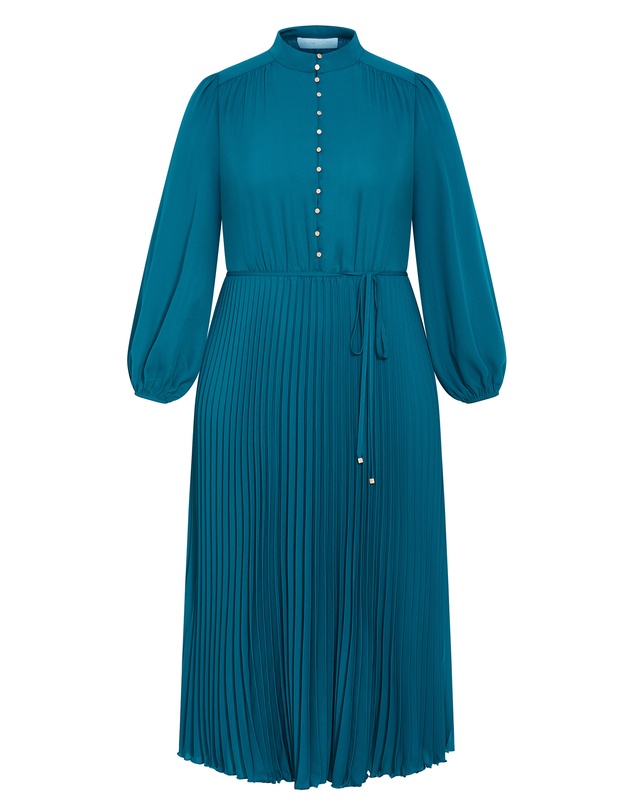 City Chic - Plus size Halle Long Sleeve Pleat Dress - jade