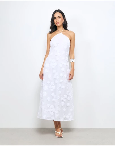 AERE - Nahla Floral Applique Midi Dress