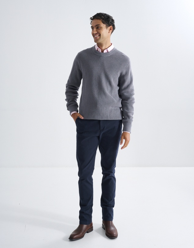 3 Wise Men - 3 Wise Men Drake Crew Neck Wool Blend Knit - Dark Grey