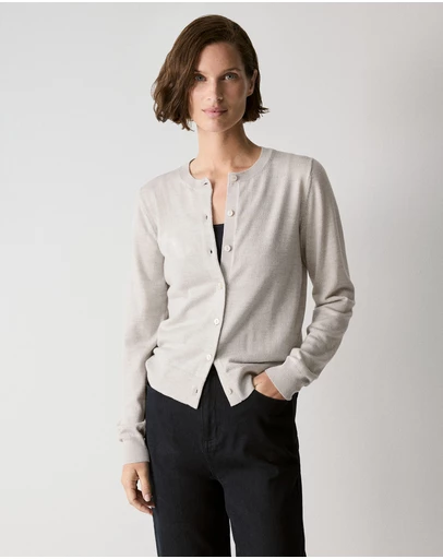 Trenery - Merino Classic Crew Cardigan in Grey Melange