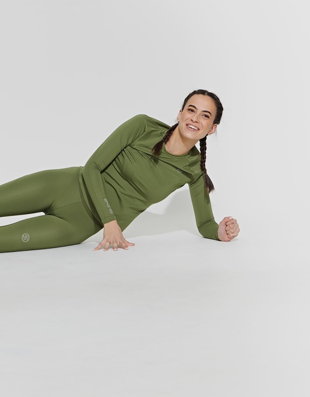 SKINS - SKINS Compression Women's Series-2 Gym Clothing Long Sleeve Top Khaki