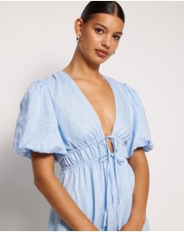 AERE - Aster Tie Front Linen Midi Dress